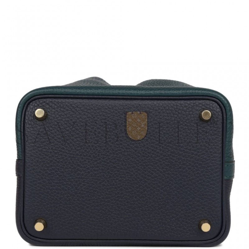 HERMES PICOTIN LOCK 18 CASAQUE VERT CYPRESS, BLEU NUIT AND BLACK CLEMENCE GOLD HARDWARE(18*13*18cm)