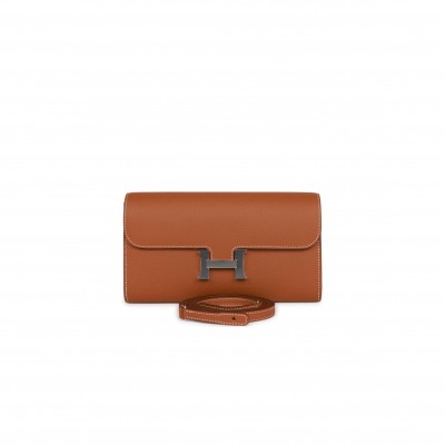HERMES CONSTANCE WALLET TO GO GOLD EPSOM PALLADIUM HARDWARE  (20*11*4cm)