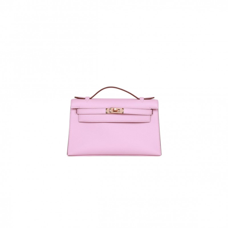 HERMES KELLY POCHETTE MAUVE SYLVESTRE SWIFT ROSE GOLD HARDWARE  (22*12*13cm)