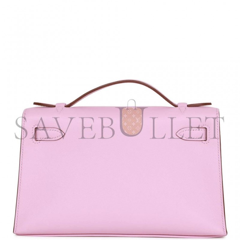 HERMES KELLY POCHETTE MAUVE SYLVESTRE SWIFT ROSE GOLD HARDWARE  (22*12*13cm)