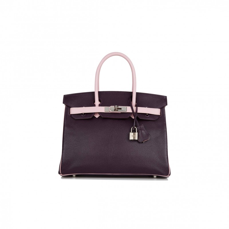 HERMES SPECIAL ORDER (HSS) BIRKIN 30 RAISIN AND ROSE SAKURA CHEVRE PALLADIUM HARDWARE ( 30cm*22*16cm)