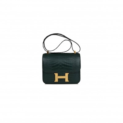 HERMES MASTER CONSTANCE 24 VERT FONCE MATTE ALLIGATOR GOLD HARDWARE (24cm)