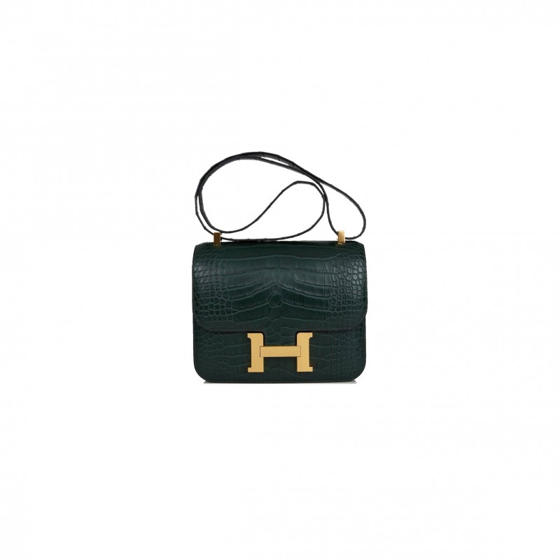 HERMES CONSTANCE 24 VERT FONCE MATTE ALLIGATOR GOLD HARDWARE (24cm)