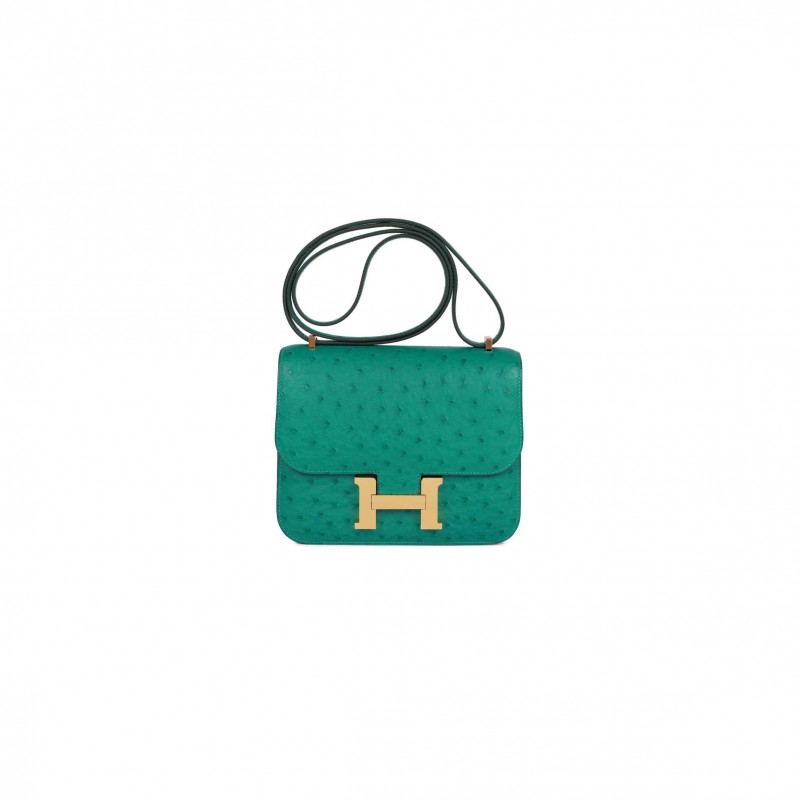 HERMES CONSTANCE 18 VERT VERONE OSTRICH GOLD HARDWARE 39873610481758 (18cm)