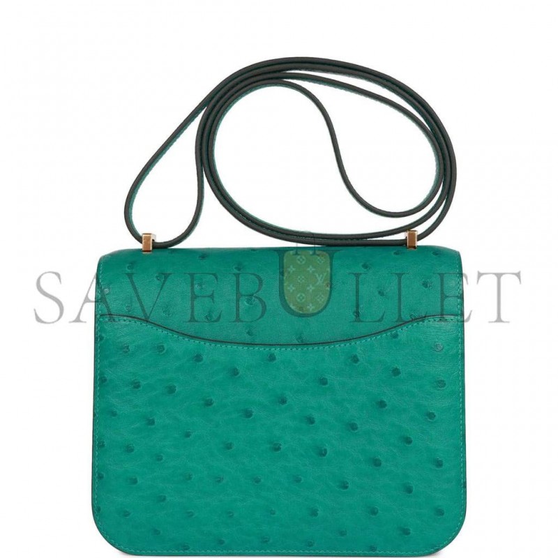 HERMES CONSTANCE 18 VERT VERONE OSTRICH GOLD HARDWARE 39873610481758 (18cm)