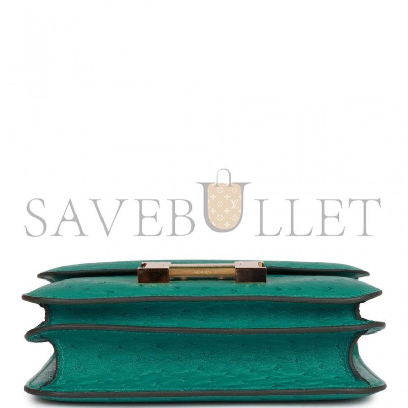 HERMES CONSTANCE 18 VERT VERONE OSTRICH GOLD HARDWARE 39873610481758 (18cm)