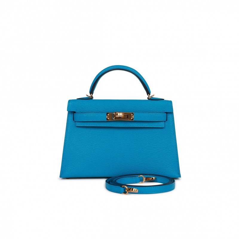 HERMES MINI KELLY SELLIER 20 BLEU FRIDA CHEVRE GOLD HARDWARE (19*12*5.5cm)