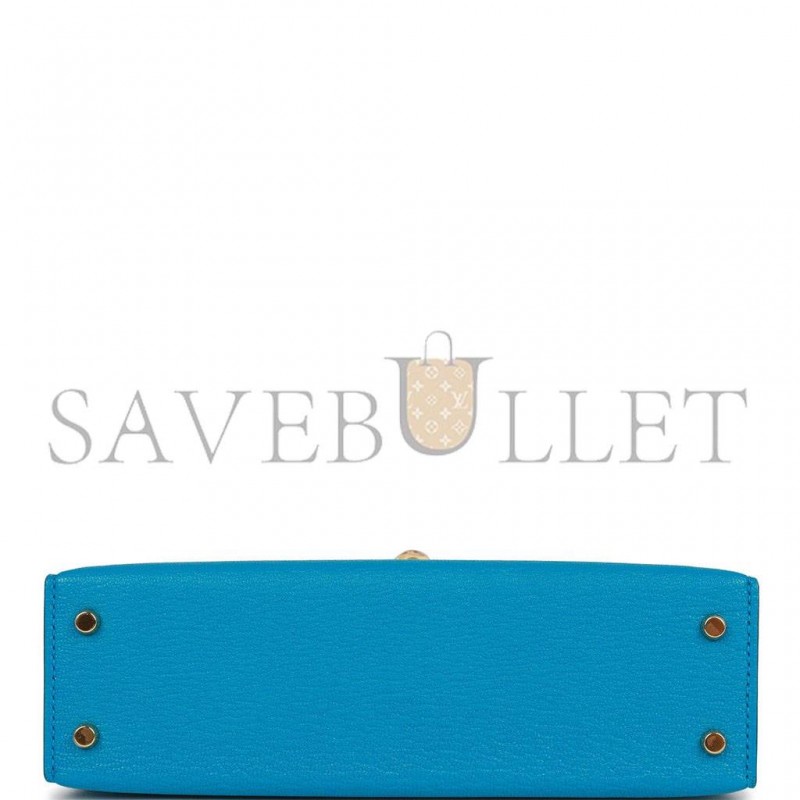 HERMES MINI KELLY SELLIER 20 BLEU FRIDA CHEVRE GOLD HARDWARE (19*12*5.5cm)