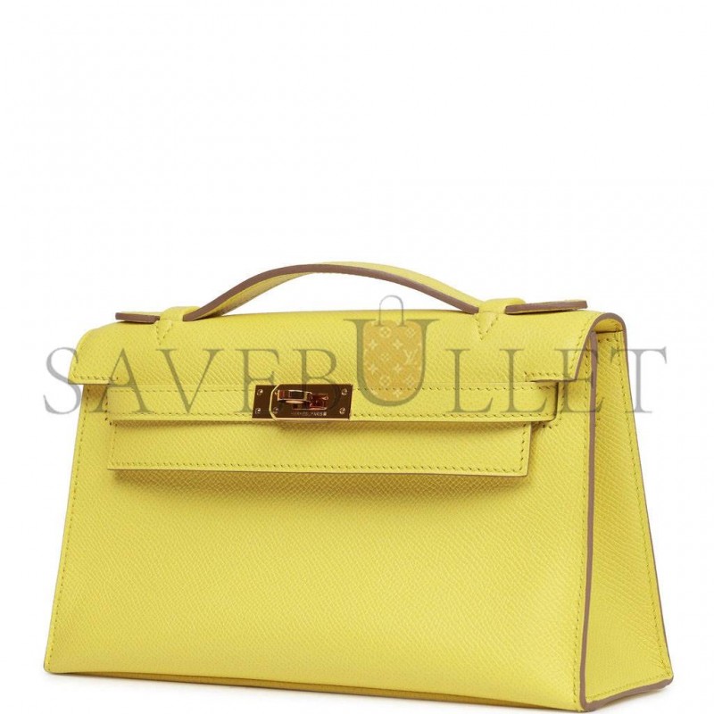 HERMES KELLY POCHETTE SOUFRE EPSOM GOLD HARDWARE  (22*12*13cm)