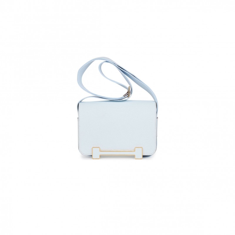 HERMES GETA BLEU BRUME VERSO CHEVRE GOLD HARDWARE (20.3*14*6.4cm)