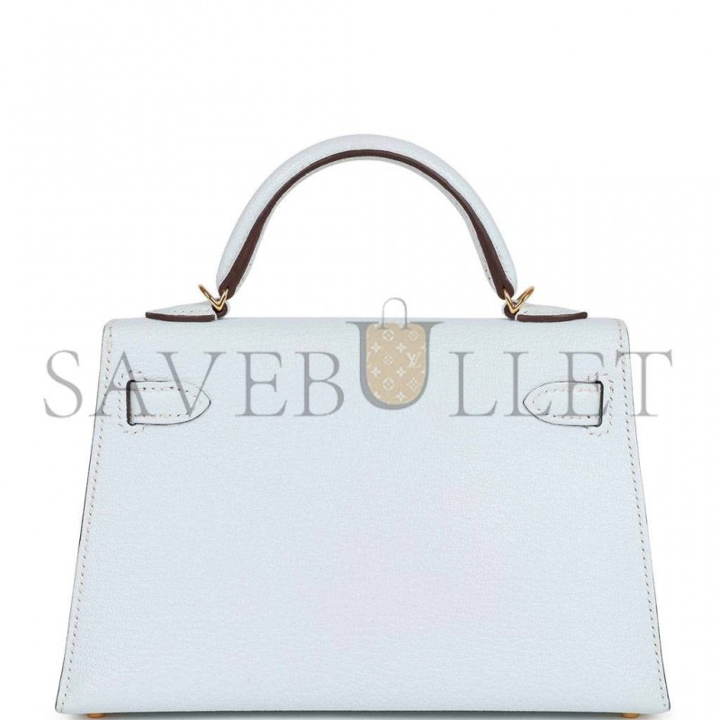 HERMES MINI HERMES KELLY SELLIER 20 BLEU BRUME CHEVRE GOLD HARDWARE (19*12*5.5cm)