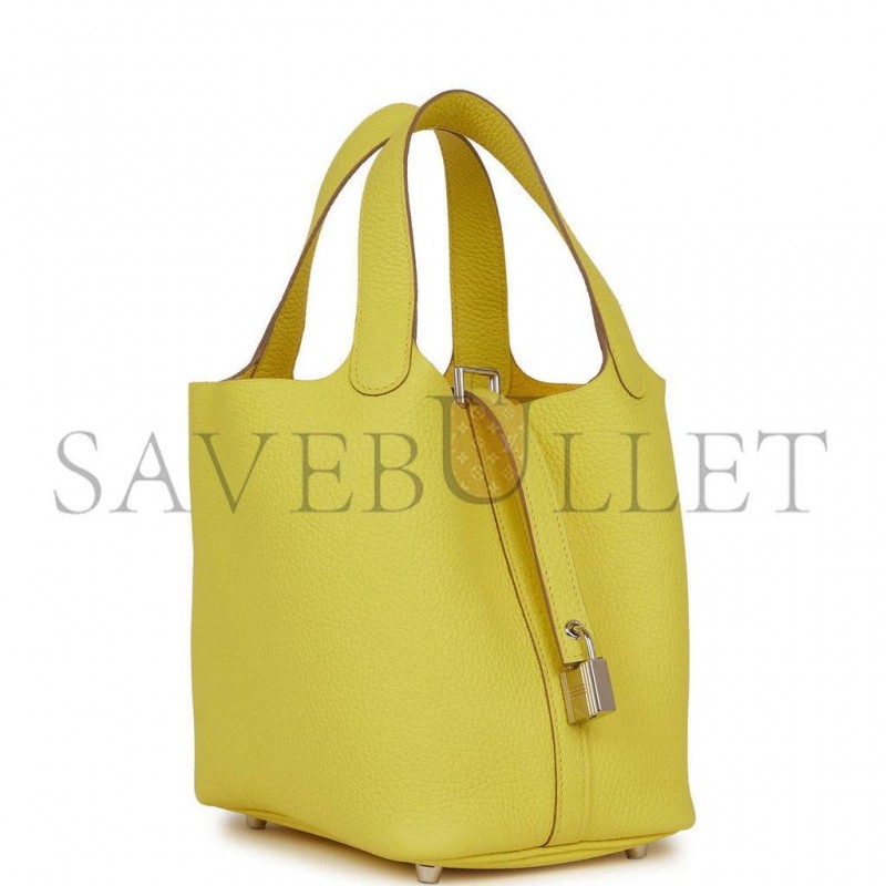 HERMES PICOTIN LOCK 18 LIME CLEMENCE PALLADIUM HARDWARE (18*13*18cm)