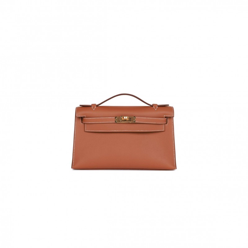 HERMES KELLY POCHETTE CHAI SWIFT PALLADIUM HARDWARE (22*12*13cm)