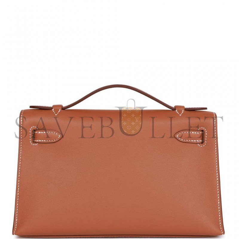 HERMES KELLY POCHETTE CHAI SWIFT PALLADIUM HARDWARE (22*12*13cm)