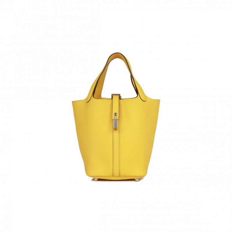 HERMES PICOTIN LOCK 18 JAUNE DE NAPLES CLEMENCE PALLADIUM HARDWARE (18*13*18cm)