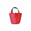 HERMES PICOTIN LOCK 18 CASAQUE ROUGE DE COEUR, ROSE EXTREME AND BLEU ZANZIBAR CLEMENCE PALLADIUM HARDWARE (18*13*18cm)