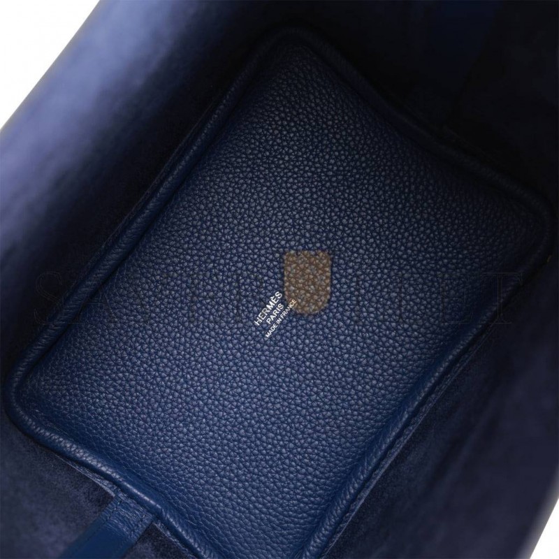 HERMES PICOTIN LOCK 18 BLEU SAPHIR MAURICE PALLADIUM HARDWARE (18*13*18cm)