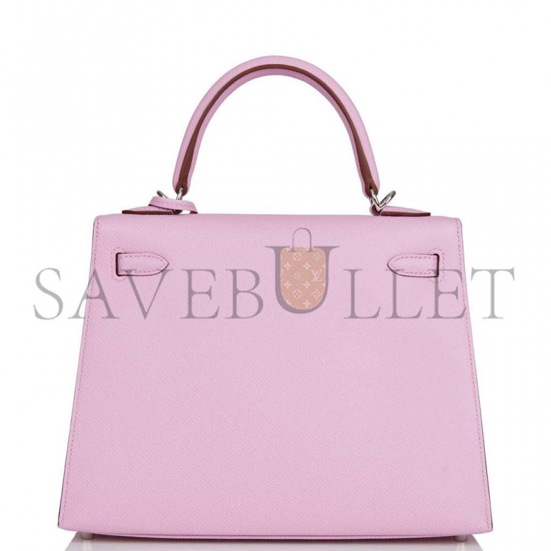 HERMES KELLY SELLIER 25 MAUVE SYLVESTRE EPSOM PALLADIUM HARDWARE   (25*17*7cm)