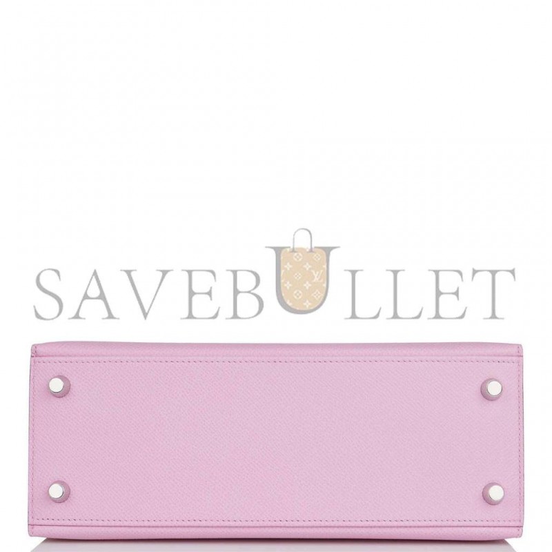 HERMES KELLY SELLIER 25 MAUVE SYLVESTRE EPSOM PALLADIUM HARDWARE   (25*17*7cm)