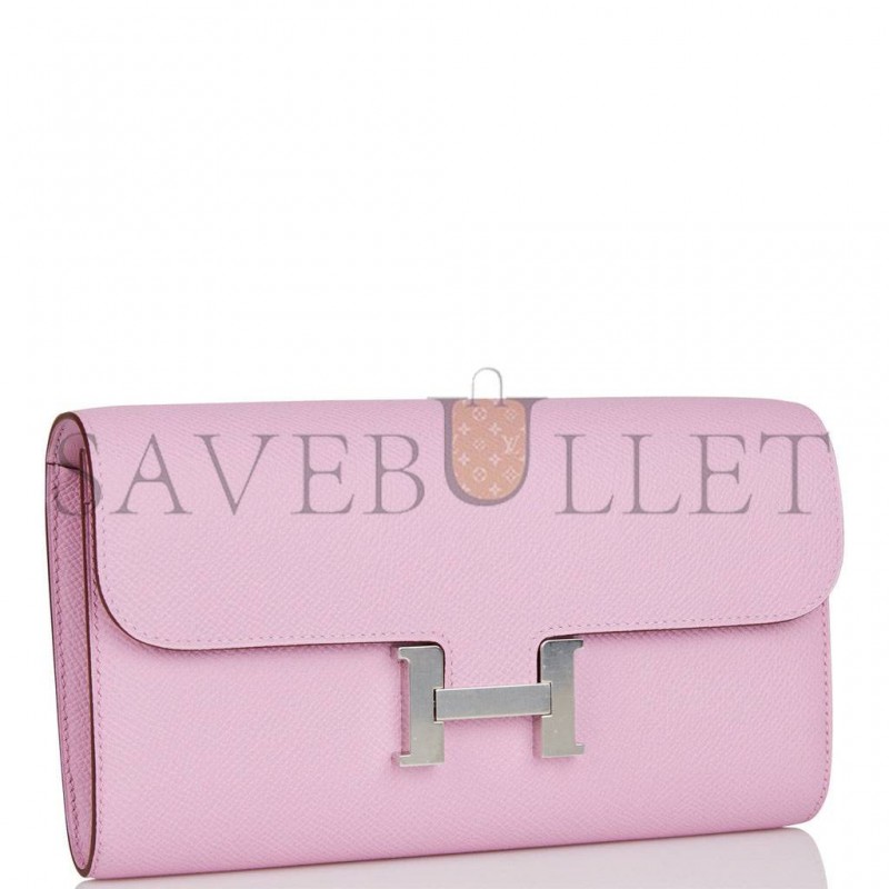 HERMES CONSTANCE WALLET TO GO MAUVE SYLVESTRE EPSOM PALLADIUM HARDWARE (20*11*4cm)