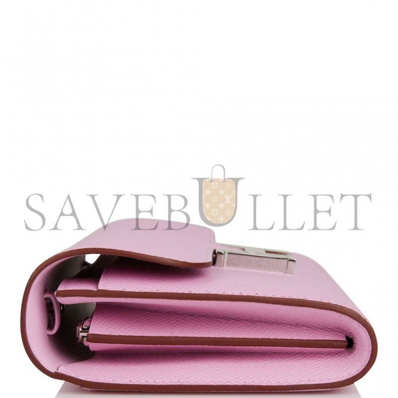 HERMES CONSTANCE WALLET TO GO MAUVE SYLVESTRE EPSOM PALLADIUM HARDWARE (20*11*4cm)