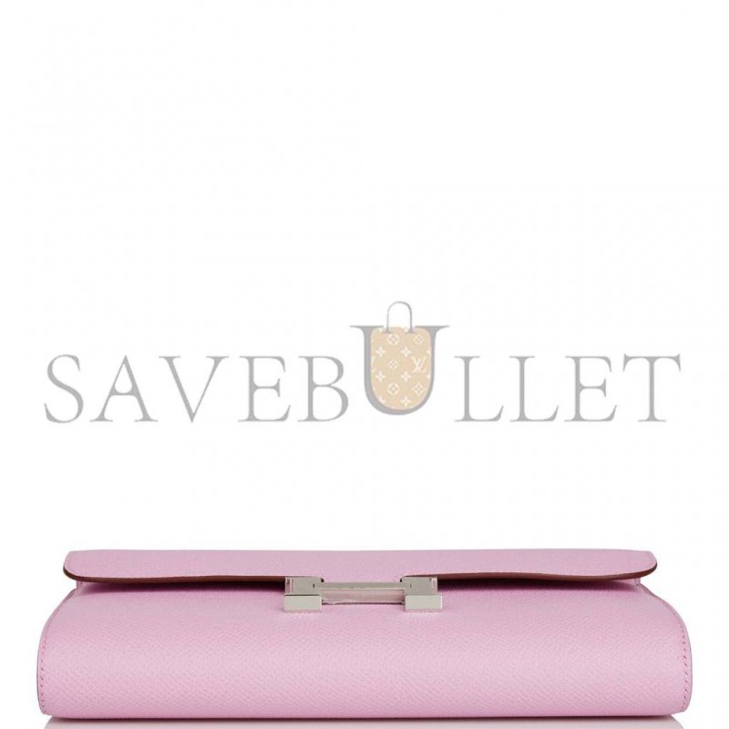 HERMES CONSTANCE WALLET TO GO MAUVE SYLVESTRE EPSOM PALLADIUM HARDWARE (20*11*4cm)