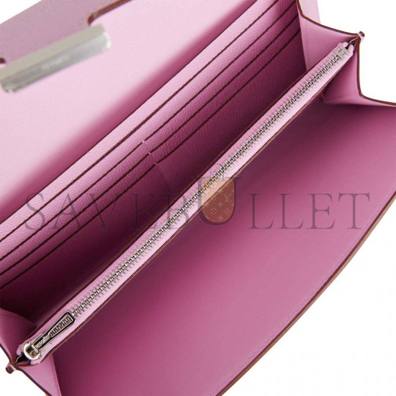 HERMES CONSTANCE WALLET TO GO MAUVE SYLVESTRE EPSOM PALLADIUM HARDWARE (20*11*4cm)