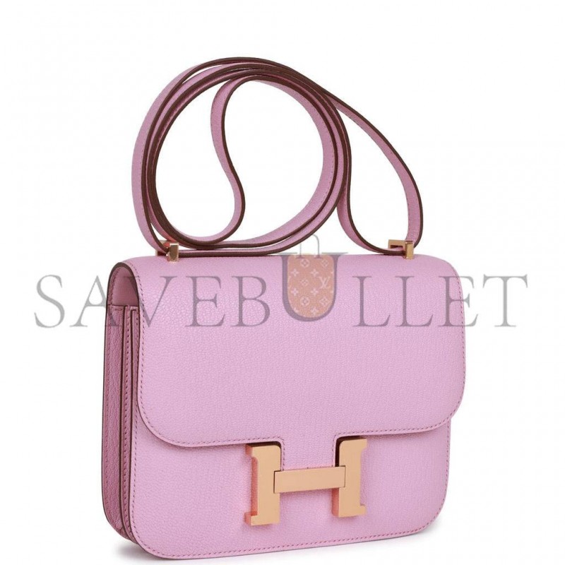 HERMES CONSTANCE 18 MAUVE SYLVESTRE CHEVRE ROSE GOLD HARDWARE (18cm)