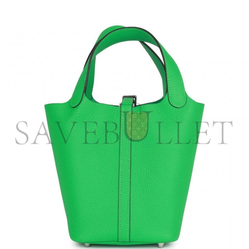 HERMES PICOTIN LOCK 18 VERT COMICS CLEMENCE PALLADIUM HARDWARE (18*13*18cm)