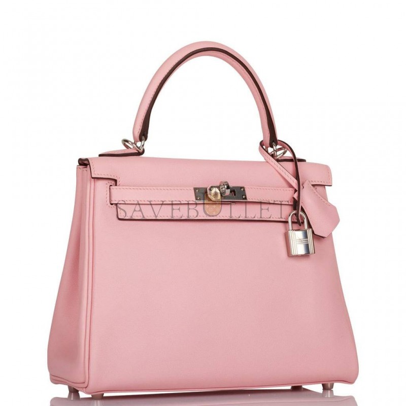 HERMES KELLY RETOURNE 25 ROSE SAKURA SWIFT PALLADIUM HARDWARE HANDMADE (25*17*7cm)