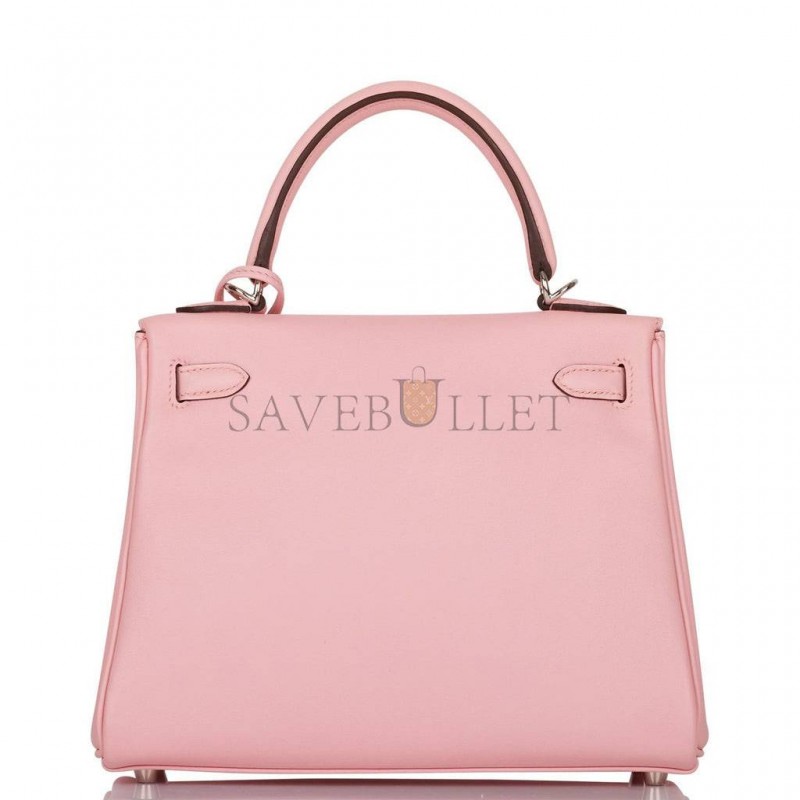 HERMES KELLY RETOURNE 25 ROSE SAKURA SWIFT PALLADIUM HARDWARE HANDMADE (25*17*7cm)