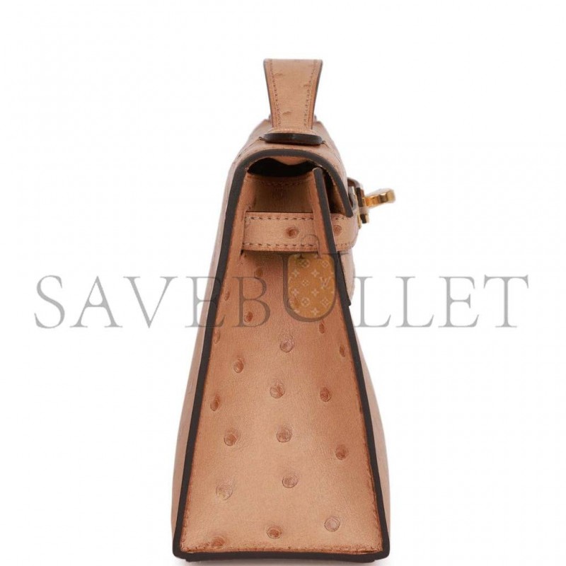 HERMES MASTER KELLY POCHETTE CHAI OSTRICH GOLD HARDWARE (22*12*13cm) HERMES MASTER KELLY POCHETTE CHAI OSTRICH GOLD HARDWARE (22*12*13cm)