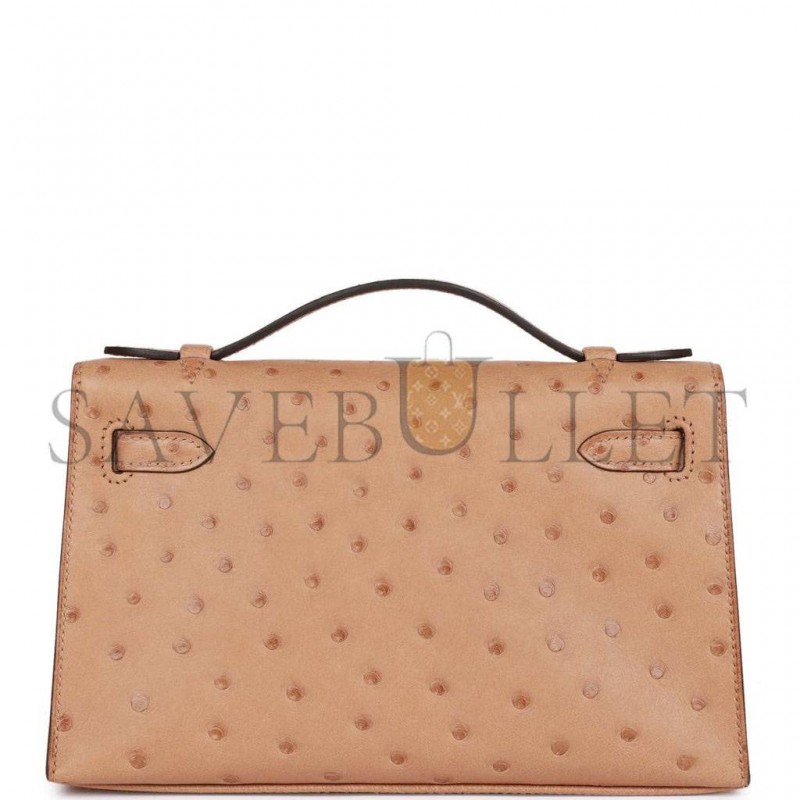 HERMES MASTER KELLY POCHETTE CHAI OSTRICH GOLD HARDWARE (22*12*13cm) HERMES MASTER KELLY POCHETTE CHAI OSTRICH GOLD HARDWARE (22*12*13cm)