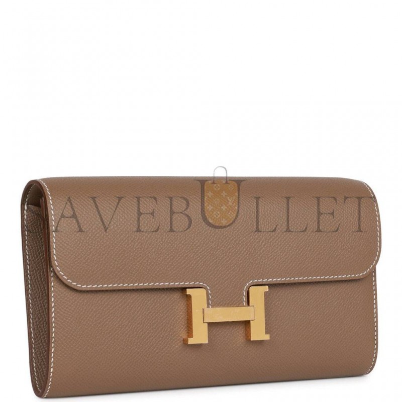 HERMES CONSTANCE WALLET TO GO ETOUPE EPSOM GOLD HARDWARE (22*11cm)