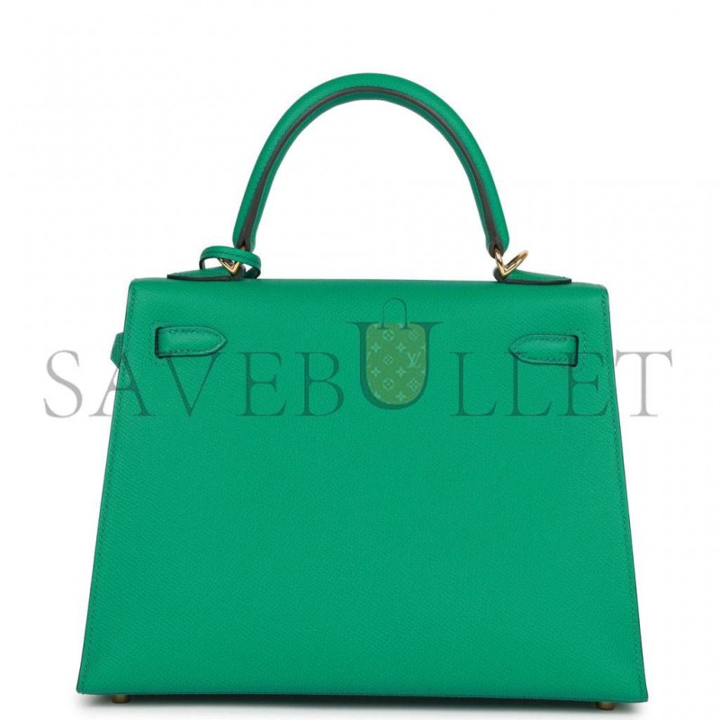 HERMES KELLY SELLIER 25 VERT JADE EPSOM GOLD HARDWARE HANDMADE  (25*17*7cm)