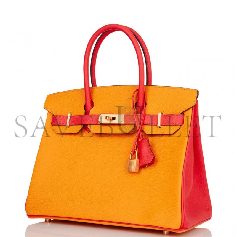 HERMES SPECIAL ORDER (HSS) BIRKIN 30 JAUNE D'OR AND ROSE JAIPUR EPSOM BRUSHED GOLD HARDWARE ( 30cm*22*16cm)