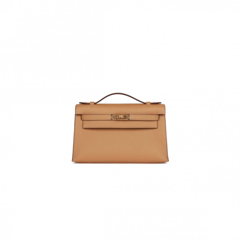 HERMES KELLY POCHETTE BISCUIT SWIFT GOLD HARDWARE  (22*12*13cm)