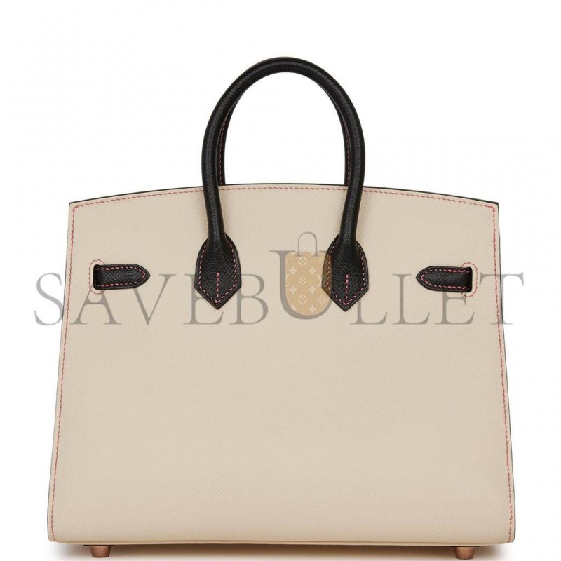 HERMES SPECIAL ORDER (HSS) BIRKIN SELLIER 25 NATA AND BLACK EPSOM ROSE GOLD HARDWARE (25cm)