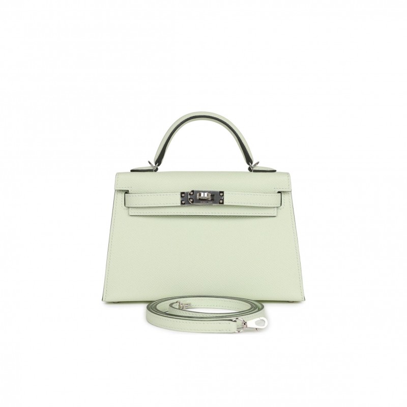 HERMES MINI KELLY SELLIER 20 VERT FIZZ EPSOM PALLADIUM HARDWARE (19*12*5.5cm)