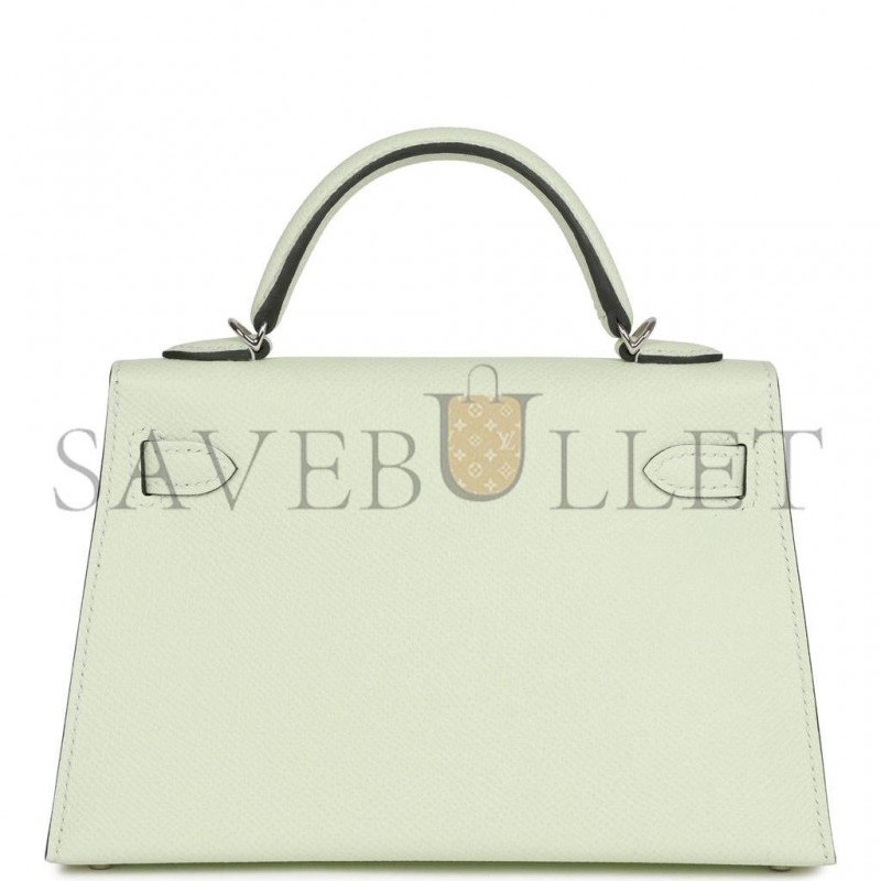 HERMES MINI KELLY SELLIER 20 VERT FIZZ EPSOM PALLADIUM HARDWARE (19*12*5.5cm)