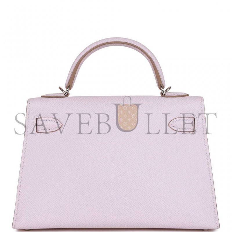 HERMES MINI KELLY SELLIER 20 MAUVE PALE EPSOM PALLADIUM HARDWARE (19*12*5.5cm)