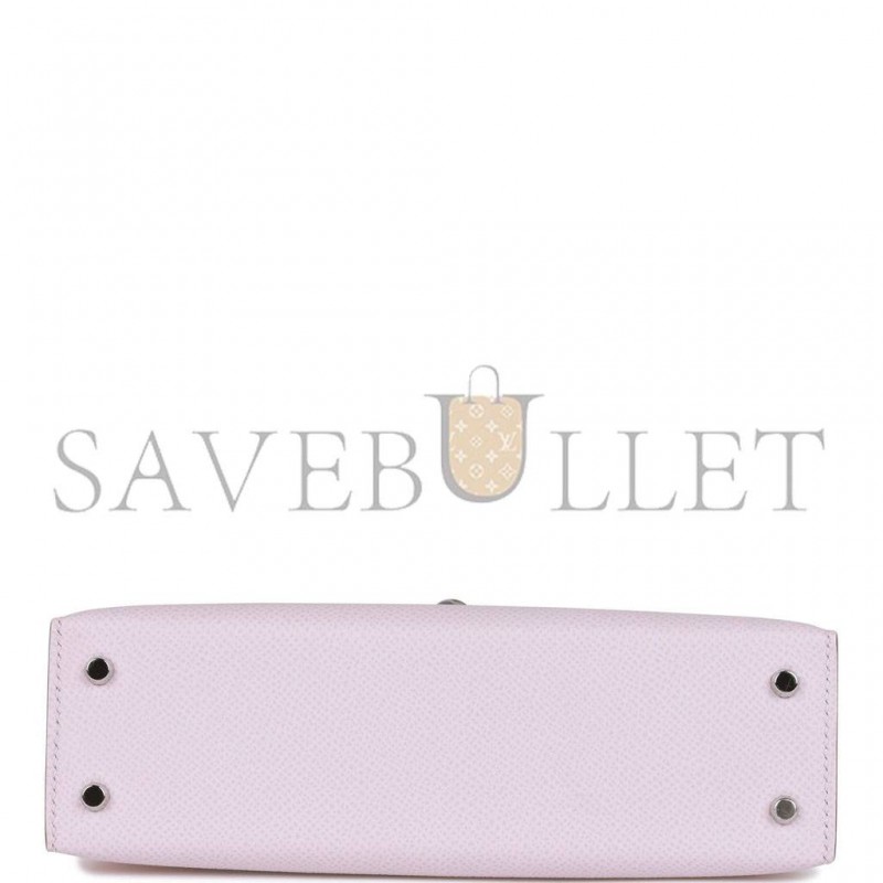 HERMES MINI KELLY SELLIER 20 MAUVE PALE EPSOM PALLADIUM HARDWARE (19*12*5.5cm)