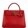 HERMES KELLY SELLIER 28 ROUGE VIF LIZARD NILOTICUS GOLD HARDWARE (28*22*10cm)