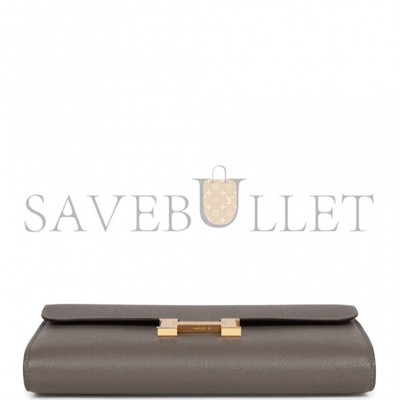 HERMES CONSTANCE WALLET TO GO GRIS MEYER EPSOM GOLD HARDWARE (20.5 x 13 x 2cm)