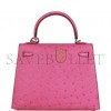 HERMES KELLY SELLIER 25 FUCHSIA OSTRICH PALLADIUM HARDWARE (25*17*7cm)