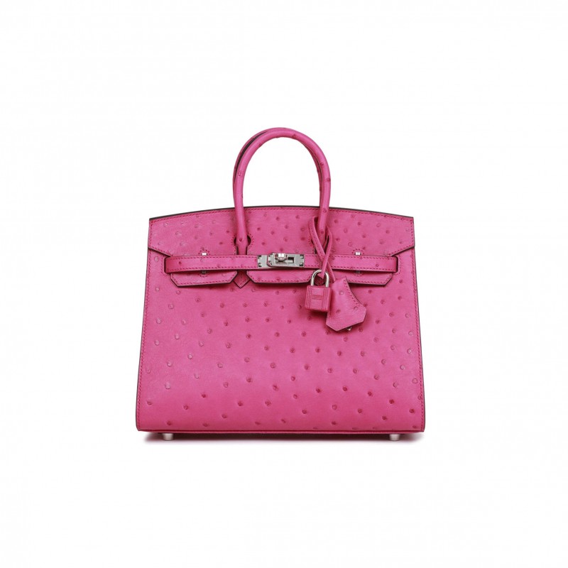 HERMES BIRKIN SELLIER 25 ROSE POURPRE OSTRICH PALLADIUM HARDWARE HANDMADE (25cm)