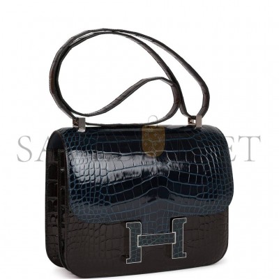 HERMES CONSTANCE 24 TRI-COLOR BLACK, BLEU BALTIQUE AND VERT ROUSSEAU SHINY ALLIGATOR PALLADIUM HARDWARE (24cm) HERMES CONSTANCE 24 TRI-COLOR BLACK, BLEU BALTIQUE AND VERT ROUSSEAU SHINY ALLIGATOR PALLADIUM HARDWARE (24cm)