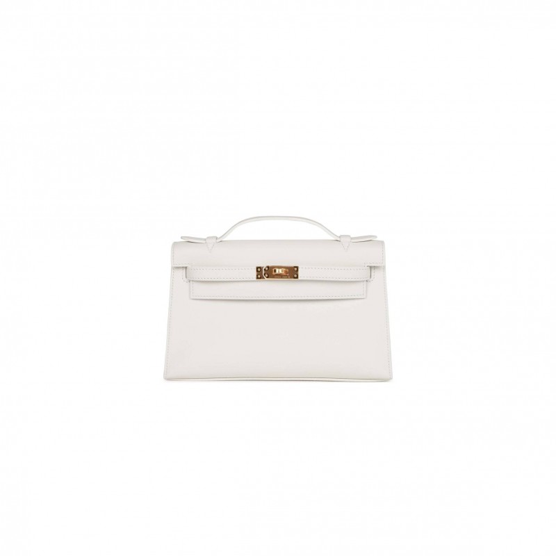 HERMES MINI KELLY POCHETTE WHITE SWIFT GOLD HARDWARE  (22*14*7cm)