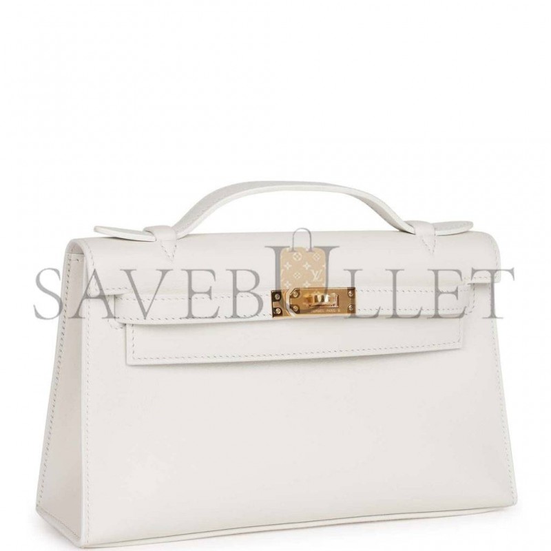 HERMES MINI KELLY POCHETTE WHITE SWIFT GOLD HARDWARE  (22*14*7cm)