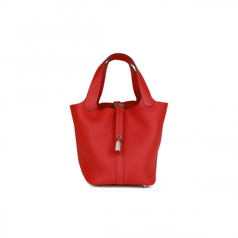 HERMES PICOTIN LOCK 18 VERMILLION CLEMENCE PALLADIUM HARDWARE (18*13*18cm)